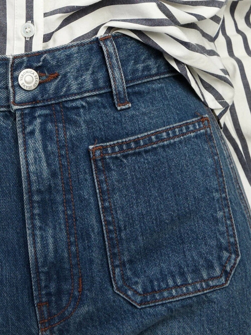 Veronica Beard Patch Pocket 70s Wide Leg Denim Jeans - Picture 5 of 8